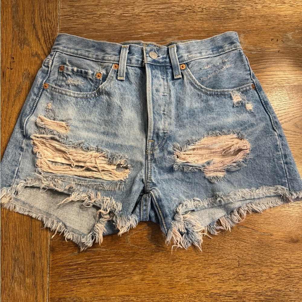 Levi's Light Blue Distressed Denim Cutoff Shorts
